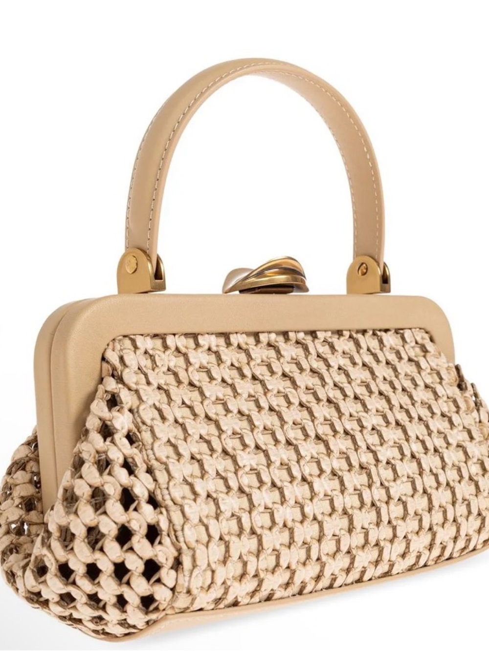 cult gaia Cream Woven Top-Handle Clutch with Gold Hardware - Picture 3 of 7